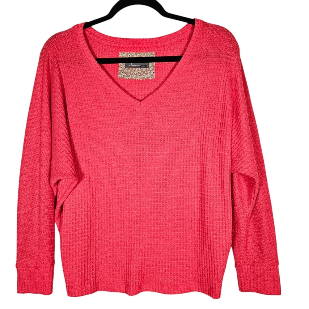 Anthropologie Top Women's S Coral Waffle Thermal Dolman Sleeve Preppy Oversized
